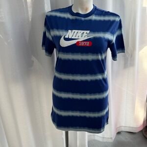 Nike Tie Dye T Shirt Blue White 1972 Swoosh Logo Cotton Size S